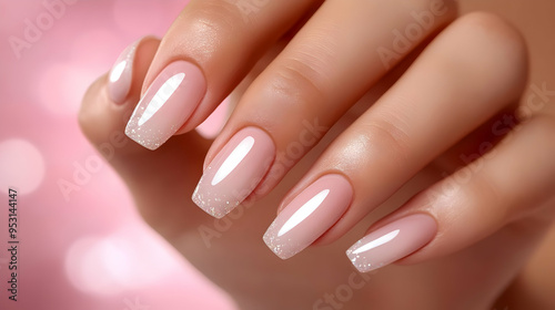 Glitter Nail Art Design: Nude Pink with Silver Tips