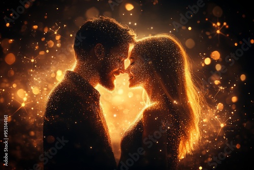 Emotional availability Romantic silhouette of a couple illuminated by golden light symbolizing the warmth and glow of emotional and intellectual connection