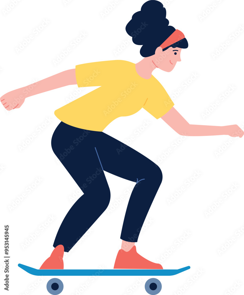 Fototapeta premium Woman ride on skateboard. Active teen urban lifestyle