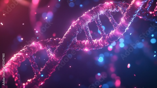DNA Helix Glowing in  Pink and Blue