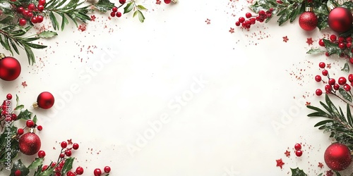 christmas background with white christmas. A luxurious christmas background with mistletoe and baubles around the edges with glitter scattered across the page.luxury christmas.