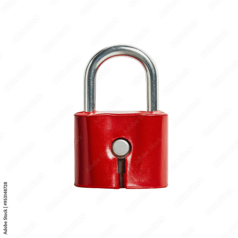 A vibrant red padlock isolated on transparent background, symbolizing security and protection.