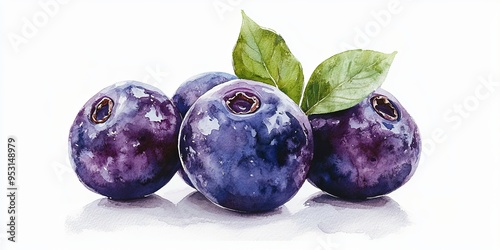 Juicy Watercolor Blueberrie...