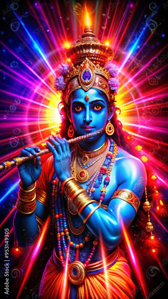 Naklejka premium Lord Krishna neon color