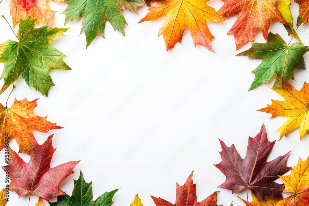 Fototapeta premium Autumn Maple Leaves Flat Lay White Background created with Generative AI