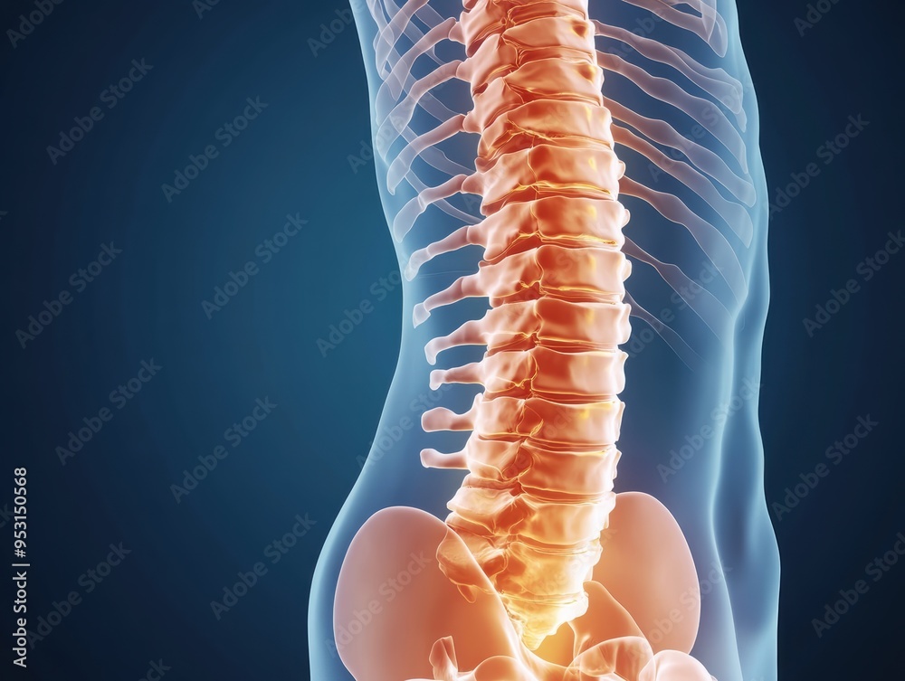 Paimpath Medical illustration of a lumbar disc herniation, X-ray view showing ...