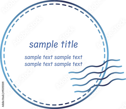 青いグラデーションの丸いあしらいフレーム02