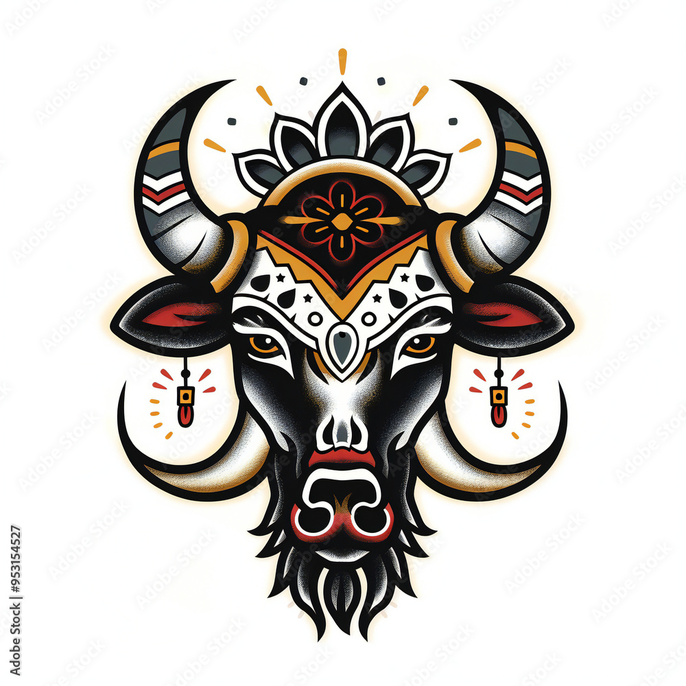 Obraz premium Yak head very simple traditional tattoo flash styles illustration