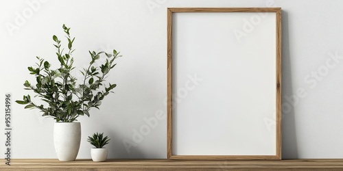 Blank Canvas Mockup: A minimalist home office desk with a blank canvas mockup, perfect for showcasing artwork, photography, or branding designs.