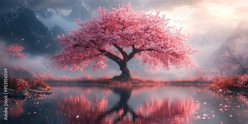 Pink Blossom in Misty Mount...