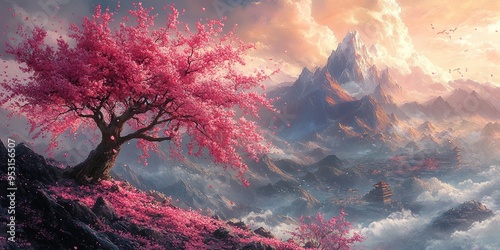 Pink Blossom in Misty Mount...