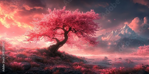 Pink Blossom in Misty Mount...