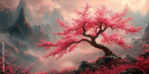 Pink Blossom in Misty Mount...