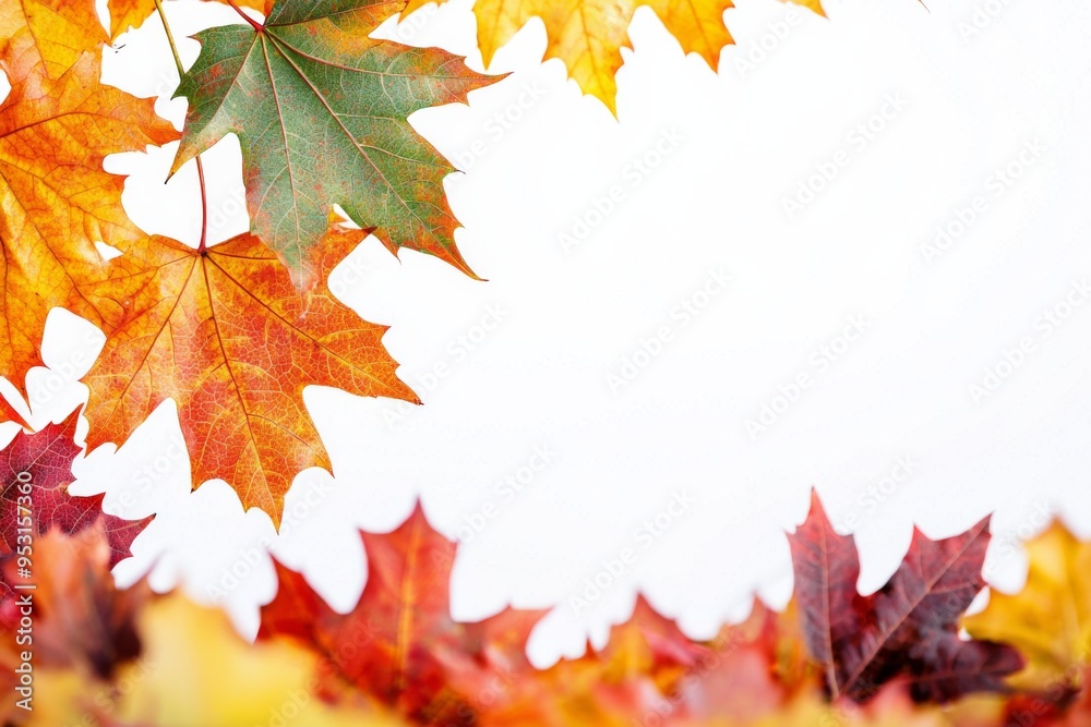 Fototapeta premium Autumn Maple Leaves Flat Lay White Background created with Generative AI