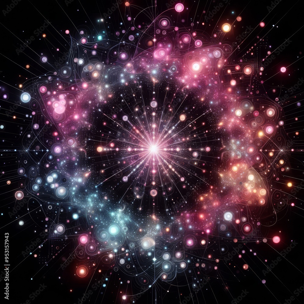 Fototapeta premium a black background with light pink, purple, blue and green lights Generative AI