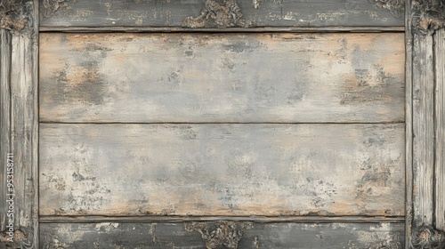 A traditional North American wallpaper with a repeating pattern of rustic wood paneling in shades of weathered gray and brown. The design forms a symmetrical border around a large central area left