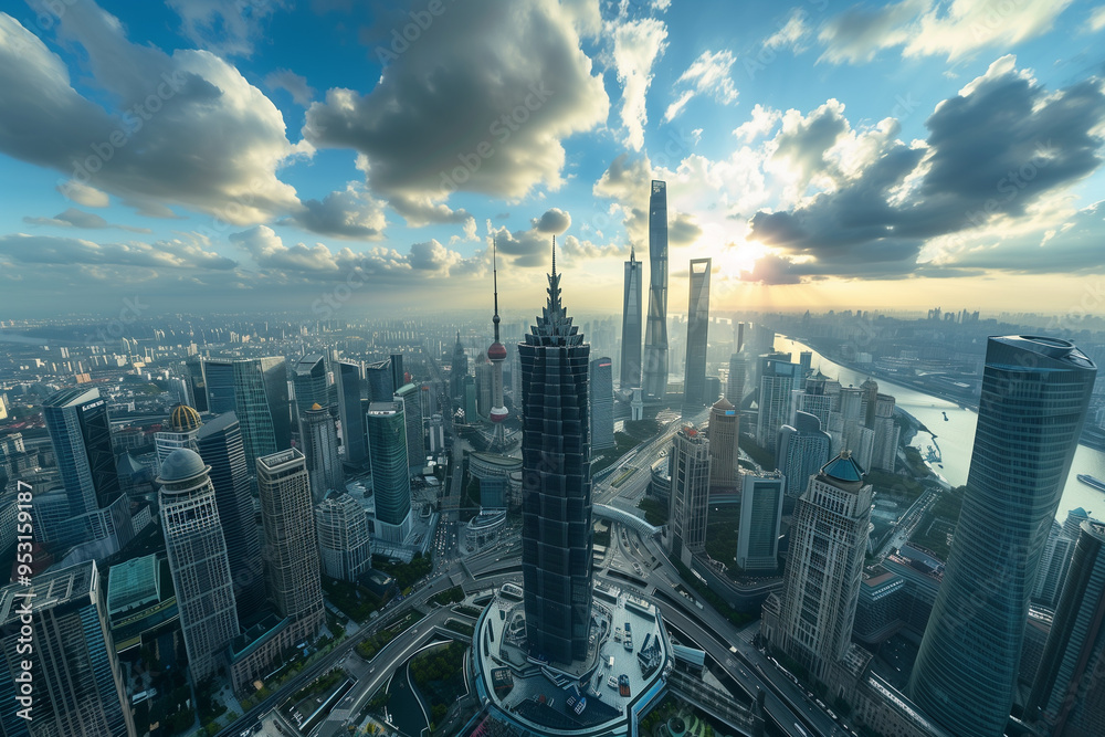 Fototapeta premium Aerial View of Skyscrapers in an Urban Cityscape