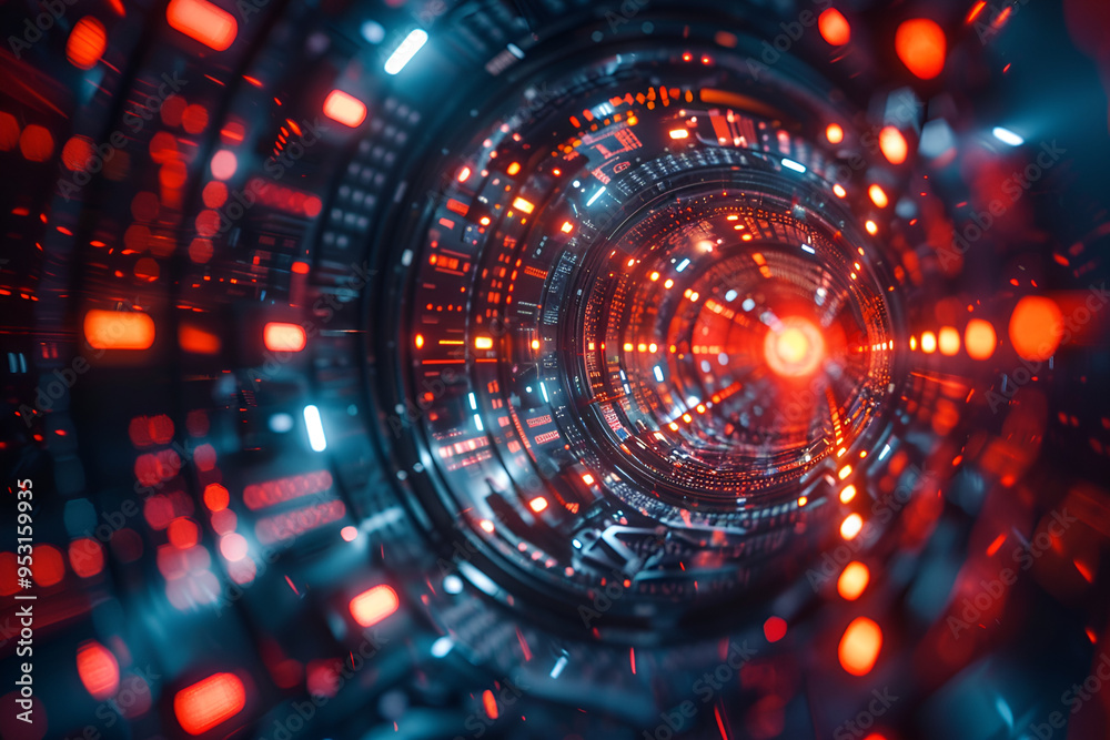 Obraz premium a close-up of a futuristic tunnel with a circular shape
