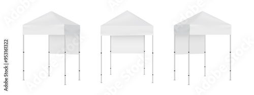 Small Trade Show Canopies, Front And Side View, Isolated On White Background. Vector Illustration