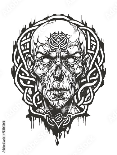 Zombie head very simple traditional tattoo flash styles illustration