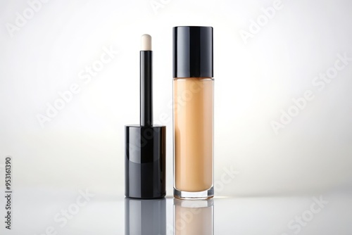 A high-contrast image of a concealer bottle, its minimalist design and clean lines enhanced by strong, directional lighting