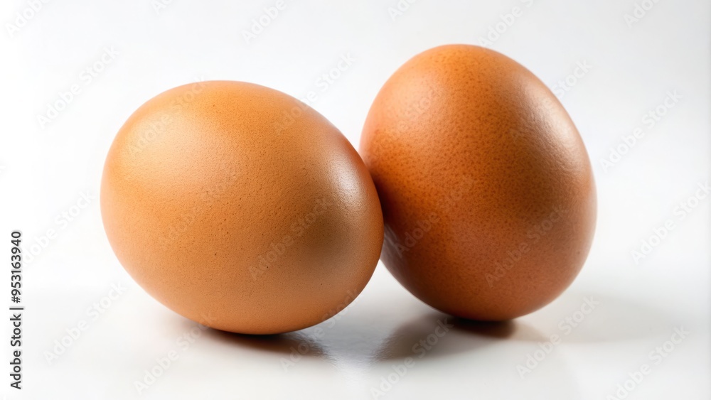A pair of brown eggs, positioned in harmony on a bright white background, accentuating their organic shapes and warm tones. A pair of brown eggs, positioned in harmony on a bright white background, accentuating their organic shapes and warm tones.