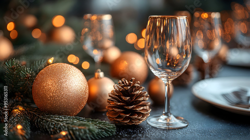 Festlicher Tisch mit Weinglas und Deko, made by AI