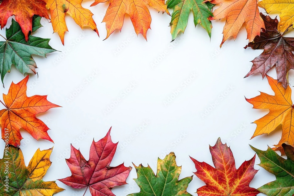 Autumn Maple Leaves Flat Lay White Background created with Generative AI Autumn Maple Leaves Flat Lay White Background created with Generative AI
