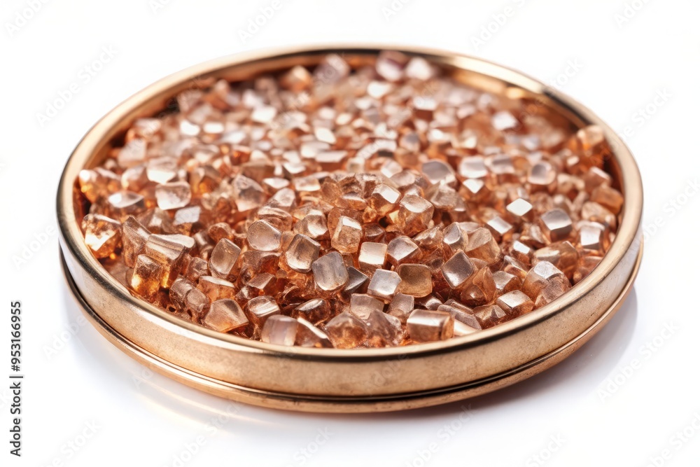 Crystal-clear image of a copper alloy thermal interface material, magnified to reveal its granular structure, isolated on a white background, ideal for technology and engineering concepts. Crystal-clear image of a copper alloy thermal interface material, magnified to reveal its granular structure, isolated on a white background, ideal for technology and engineering concepts.