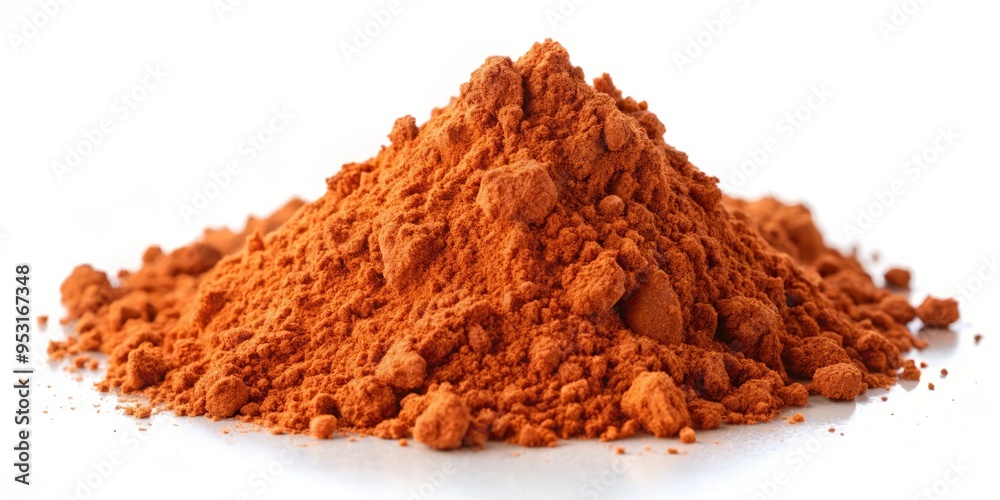 Perfectly lit Cuprous Oxide sample sitting on a seamless white terrain, showcasing its rich, burnt orange hue and delicate texture with remarkable definition.