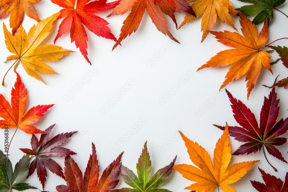 Autumn Maple Leaves Flat Lay White Background created with Generative AI Autumn Maple Leaves Flat Lay White Background created with Generative AI
