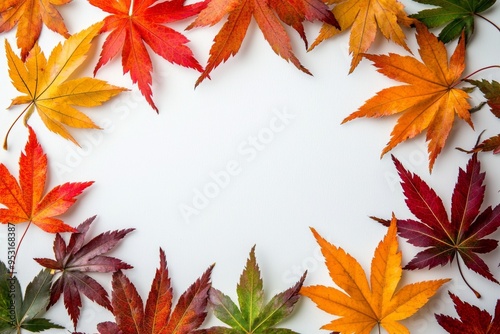 Autumn Maple Leaves Flat Lay White Background created with Generative AI