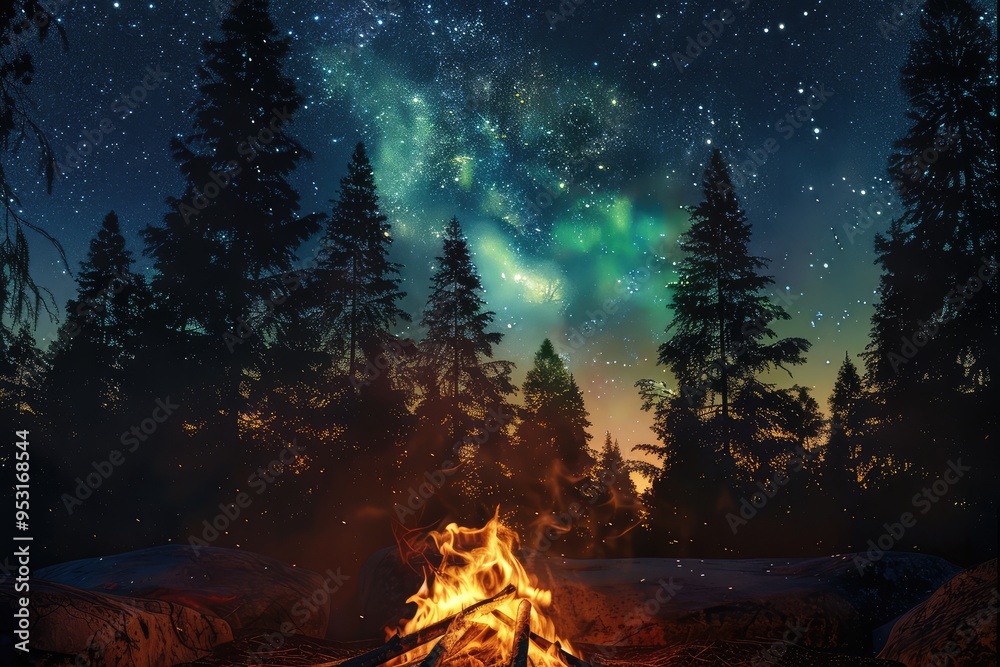 Obraz premium Campfire Scene With Peachyorange Flames For Outdoor Camping