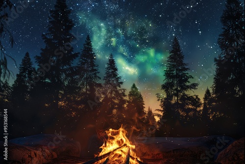 Wallpaper Mural Campfire Scene With Peachyorange Flames For Outdoor Camping Torontodigital.ca