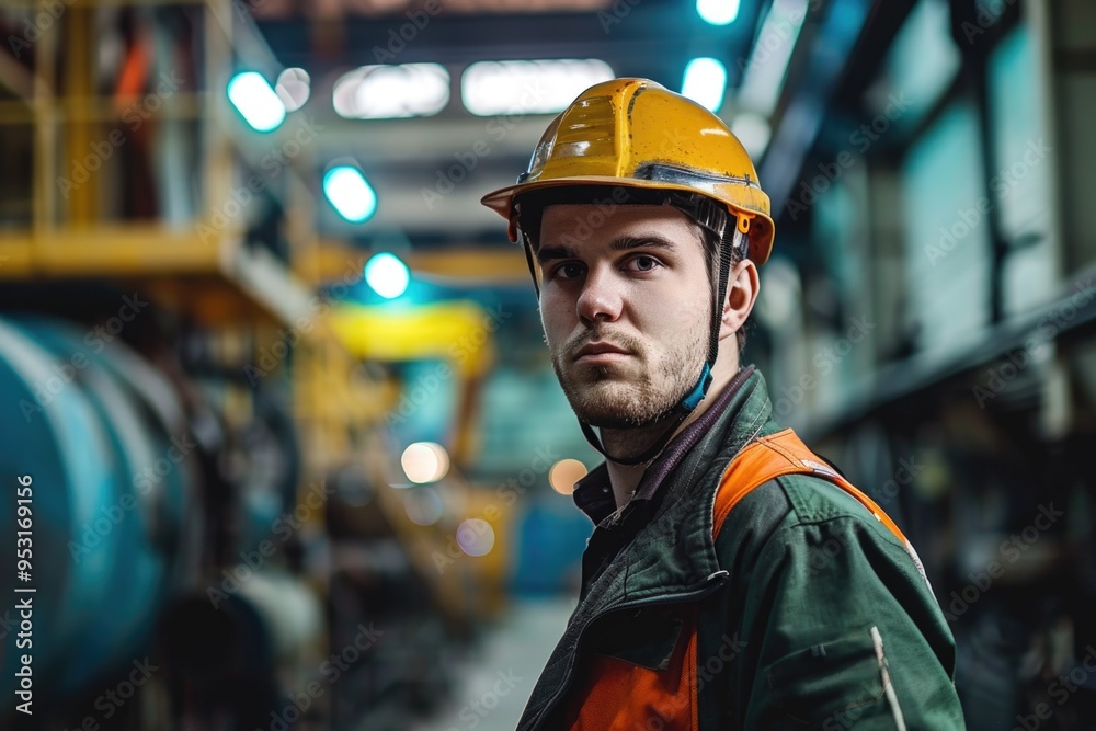 A worker wears a hard hat on the job site A worker wears a hard hat on the job site