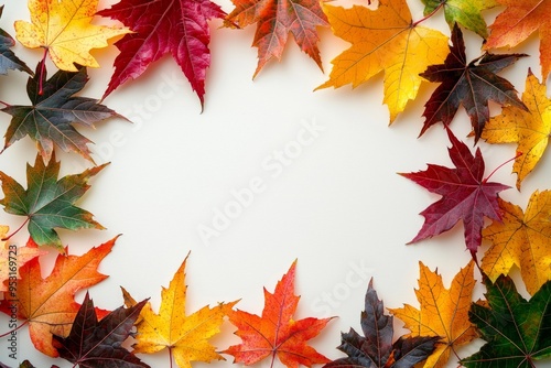 Autumn Maple Leaves Flat Lay White Background created with Generative AI