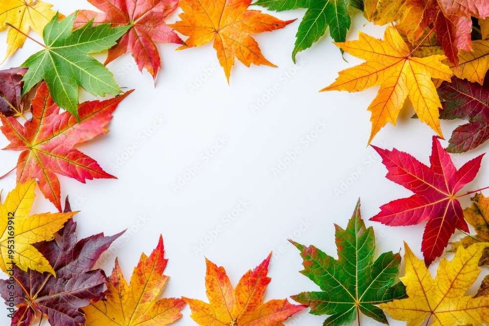 Fototapeta premium Autumn Maple Leaves Flat Lay White Background created with Generative AI