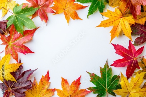 Autumn Maple Leaves Flat Lay White Background created with Generative AI