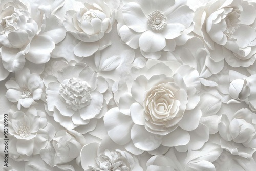 In this picture, a white stucco flower arrangement is depicted on a white background