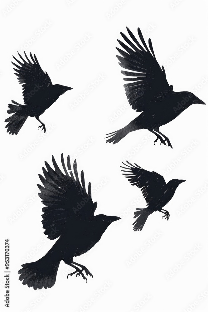 Fototapeta premium A group of black birds soaring through the air