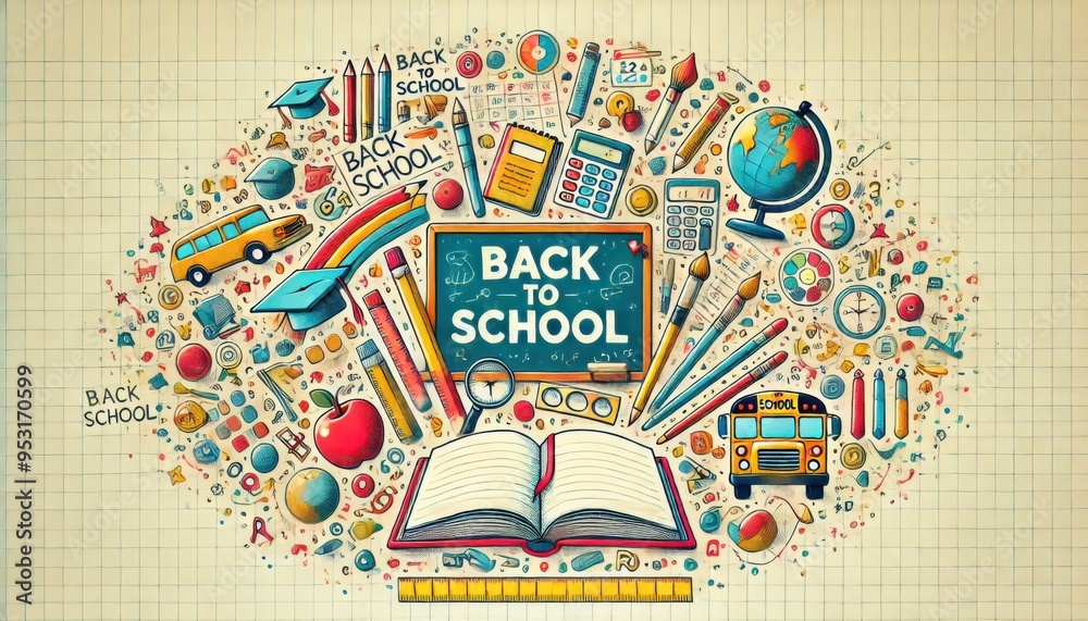 back to school september summer end black board pencils kids teens school bus with globe back to school september summer end black board pencils kids teens school bus with globe