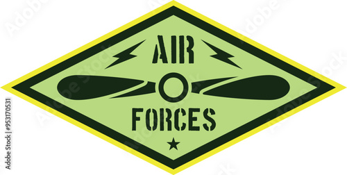 Air forces label. Military retro patch. Rhombus badge