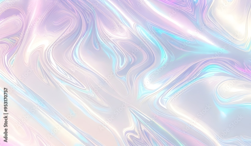 Holographic background seamless trendy iridescent light foil texture. Soft holographic pastel unicorn marble background pattern. Modern pearlescent blurry abstract swirl illustration.	
