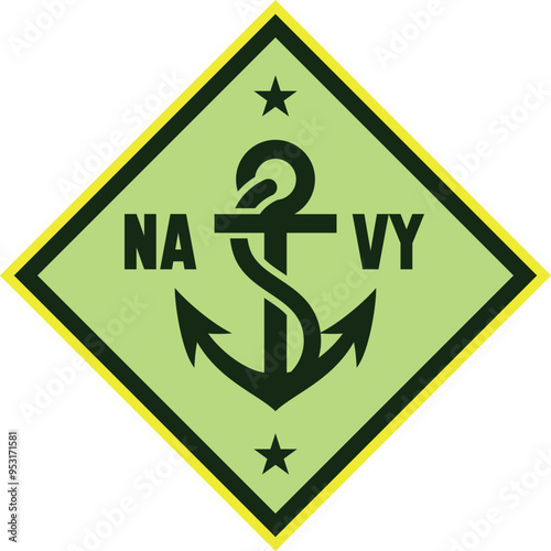 Navy label. Force badge. Military green chevron