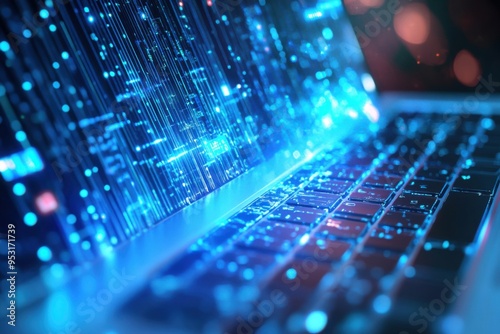 Technology-focused technical support service background focused on development and software engineering with laptop being used computer depicting internet technology and digital system service 