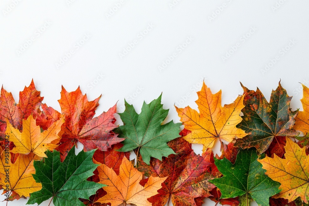 Fototapeta premium Autumn Maple Leaves Flat Lay White Background created with Generative AI