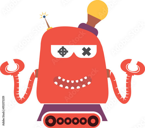 Monster robot toy. Cartoon mascot. Futuristic bot