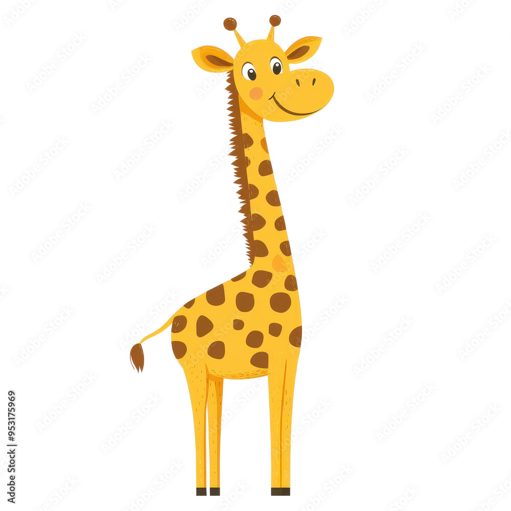 Obraz premium A cheerful cartoon giraffe with colorful spots, perfect for children's projects and educational materials.