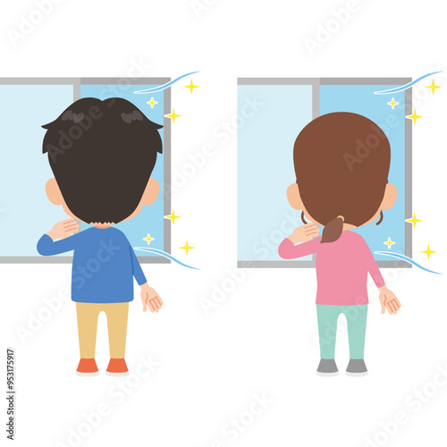 換気をする人　男女セット
