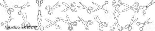 Scissors line art vector illustration, craft supplies, cutting tools, isolated scissors design, minimalist scissors icon
